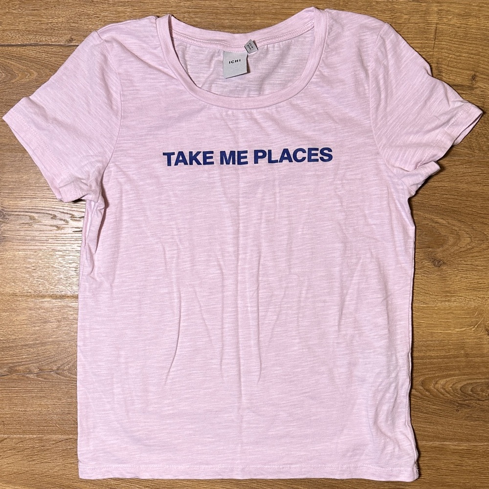 ICHI Pink 'Take Me Places' Scoop Neck Tee Medium